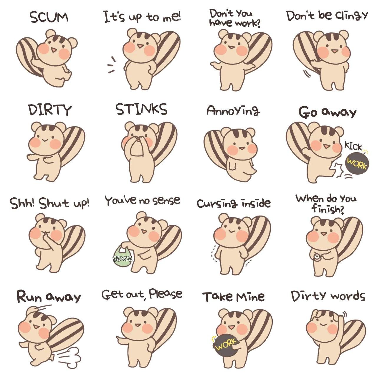 cute cheeky squirrel, Daraming Animation/Cartoon,Animals,Phrases sticker pack for Whatsapp, Telegram, Signal, and others chatting and message apps