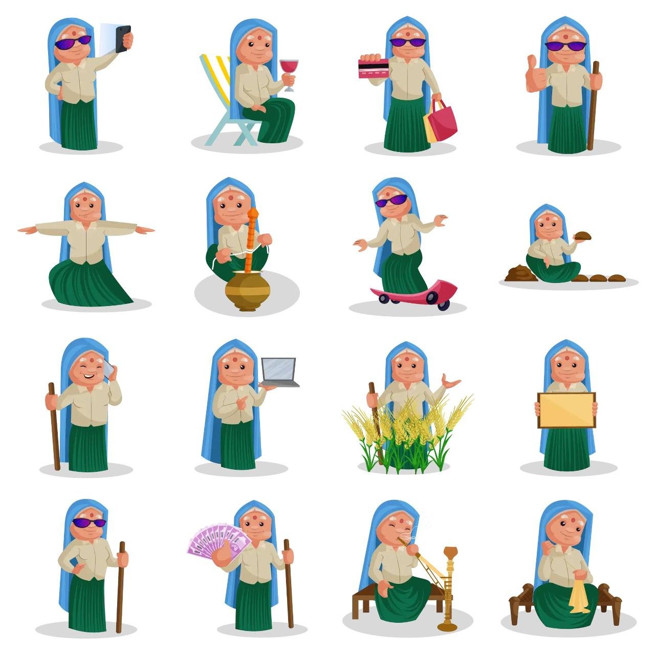 Haryanvi Woman People,INDIA,Animation/Cartoon sticker pack for Whatsapp, Telegram, Signal, and others chatting and message apps