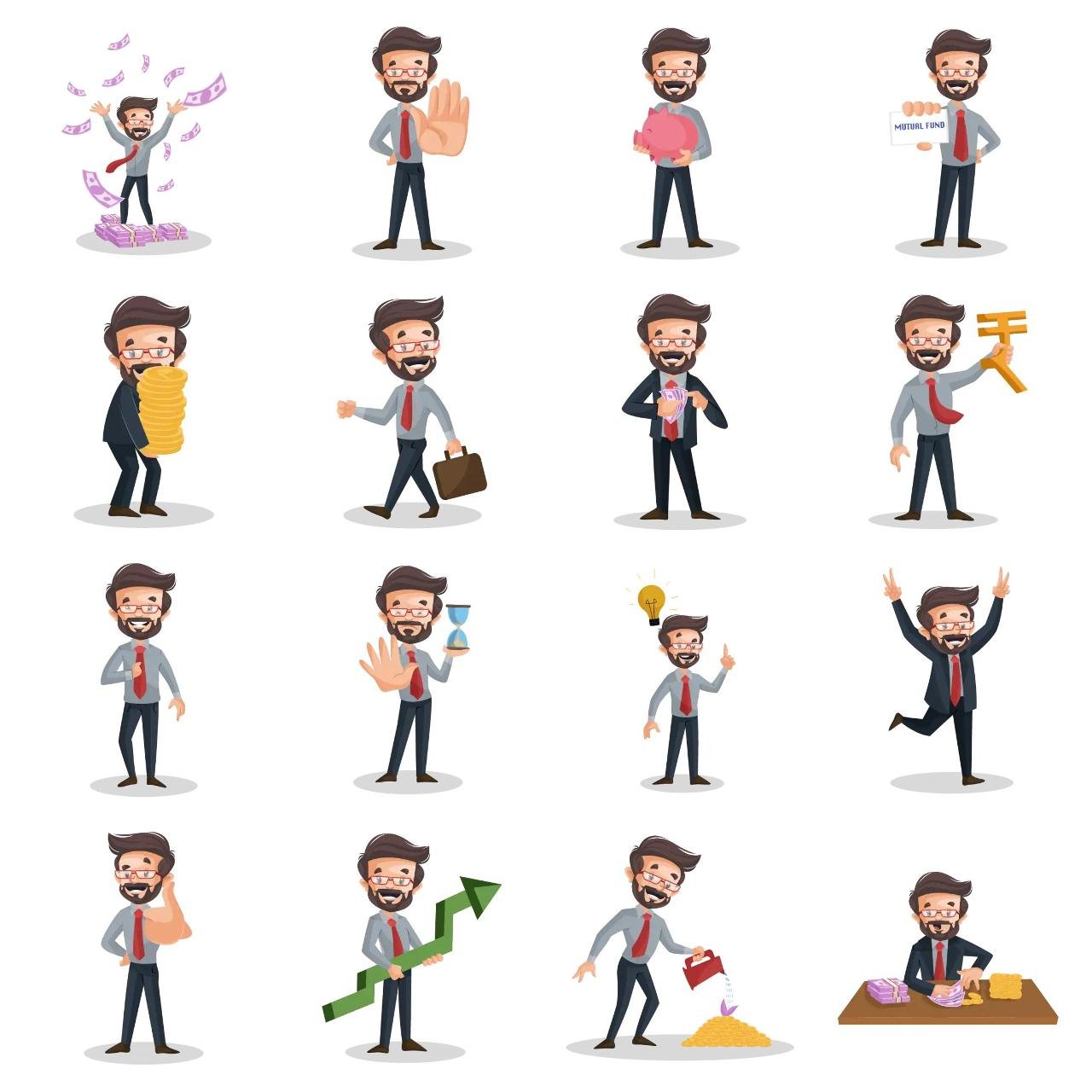 Money Guru Animation/Cartoon,INDIA,People sticker pack for Whatsapp, Telegram, Signal, and others chatting and message apps