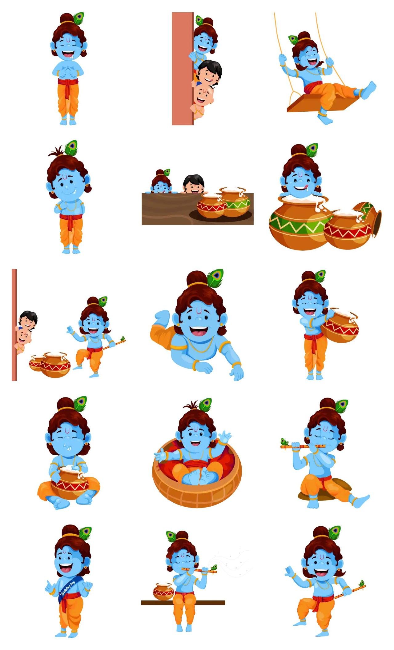 Lord Krishna Animation/Cartoon,INDIA,People sticker pack for Whatsapp, Telegram, Signal, and others chatting and message apps