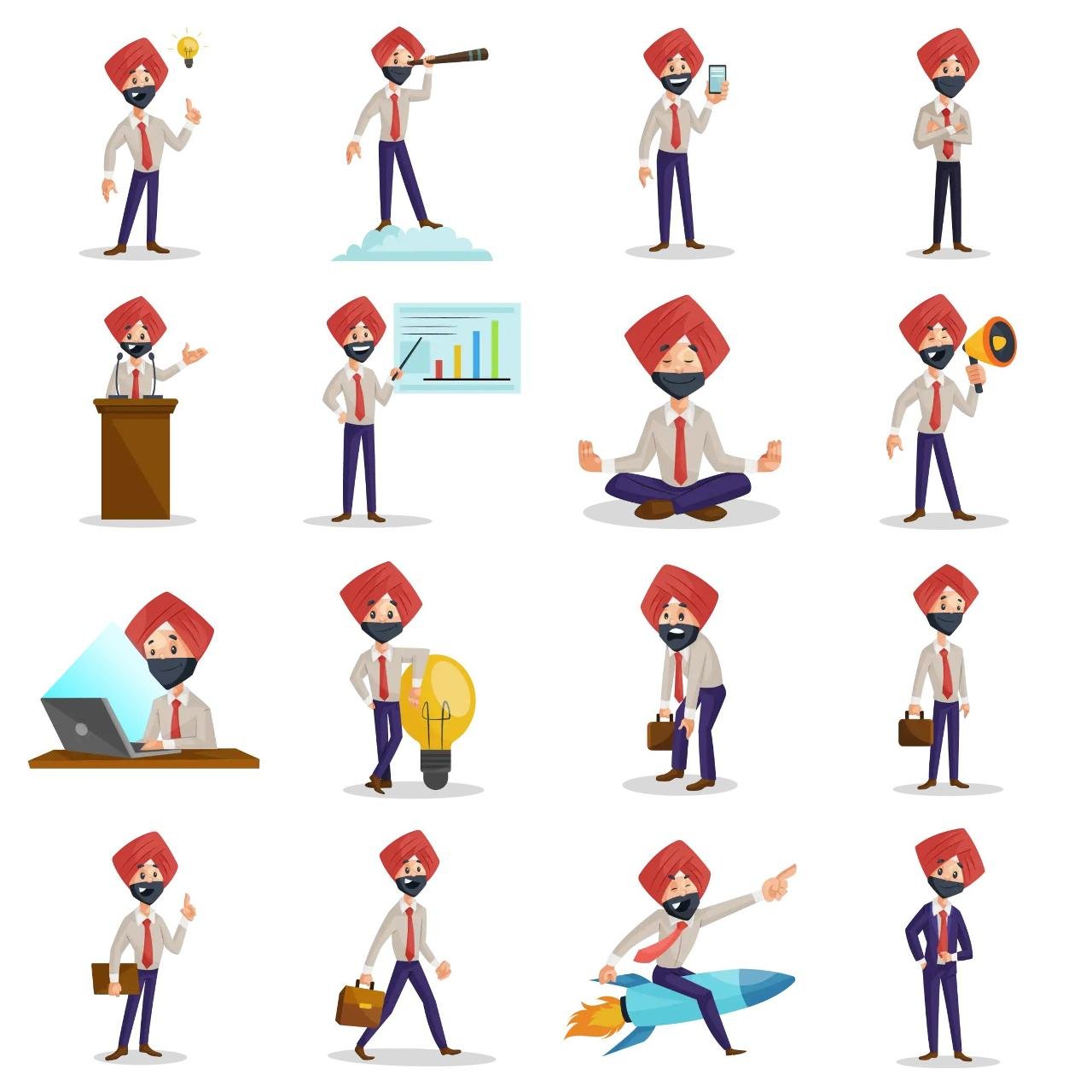 Punjabi Businessman Animation/Cartoon,INDIA,People sticker pack for Whatsapp, Telegram, Signal, and others chatting and message apps