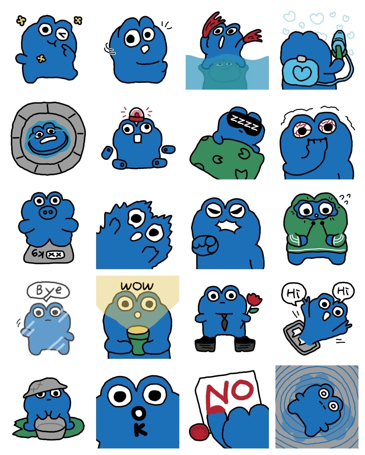 Blue frog Animals,Animation/Cartoon sticker pack for Whatsapp, Telegram, Signal, and others chatting and message apps