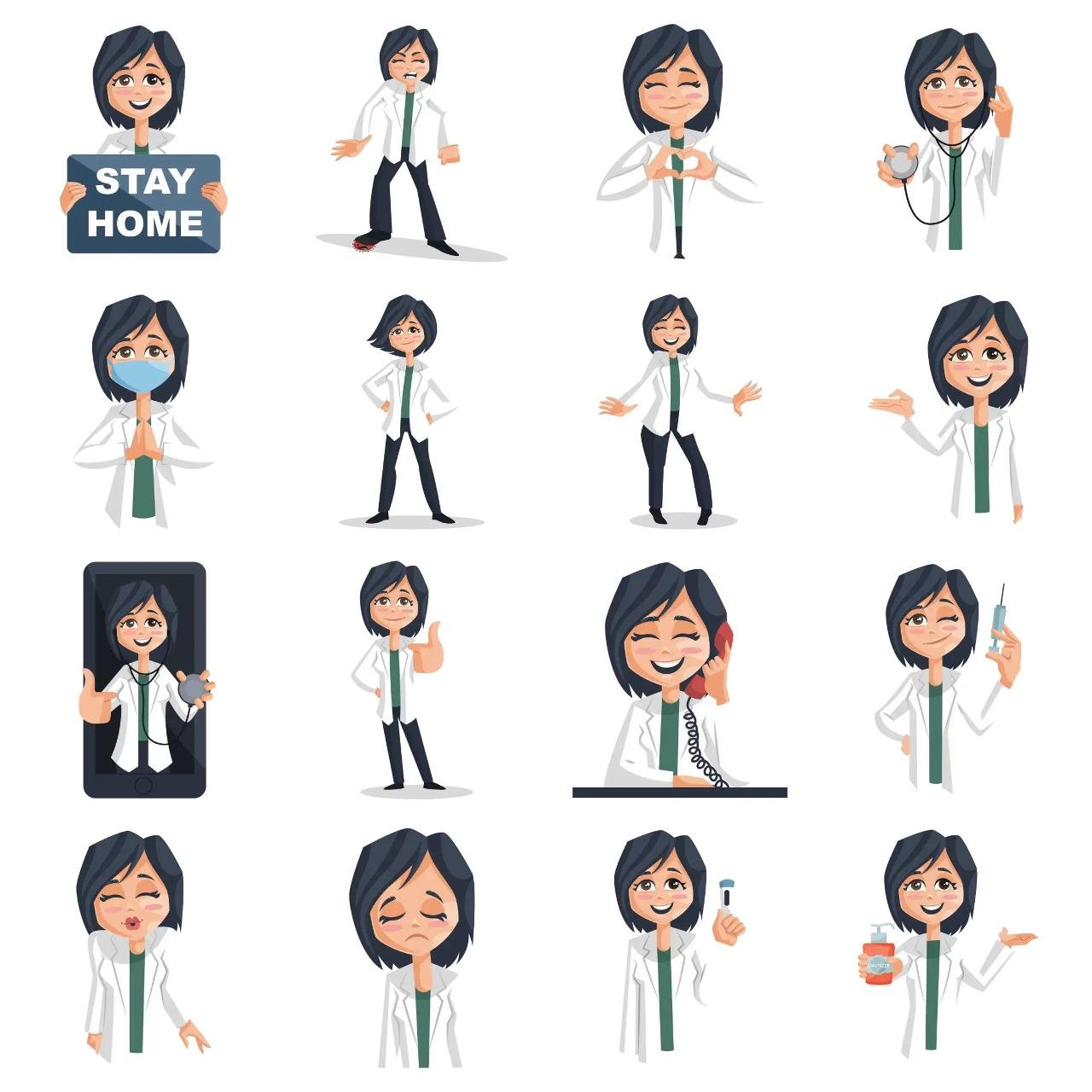 Female Doctor Animation/Cartoon,INDIA,People sticker pack for Whatsapp, Telegram, Signal, and others chatting and message apps