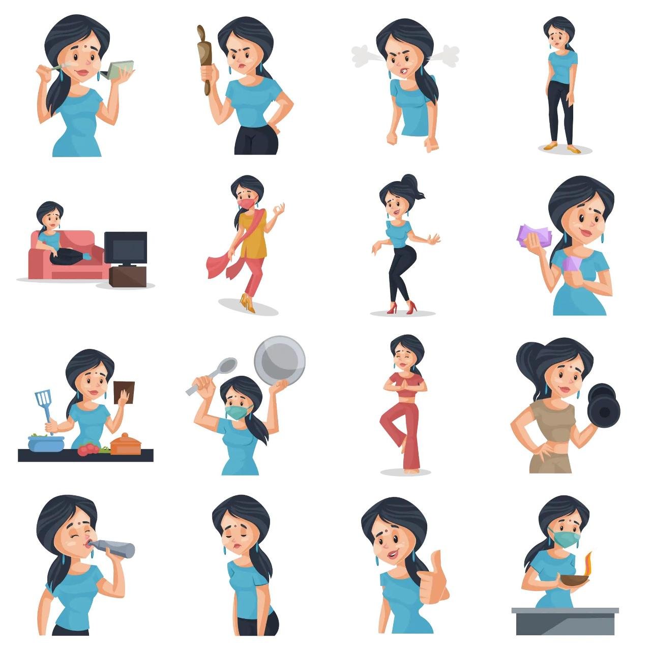 Housewife Animation/Cartoon,INDIA,People sticker pack for Whatsapp, Telegram, Signal, and others chatting and message apps