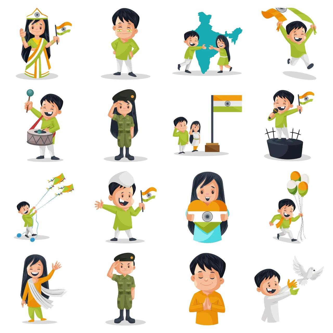 Independence Day Animation/Cartoon,INDIA,People sticker pack for Whatsapp, Telegram, Signal, and others chatting and message apps