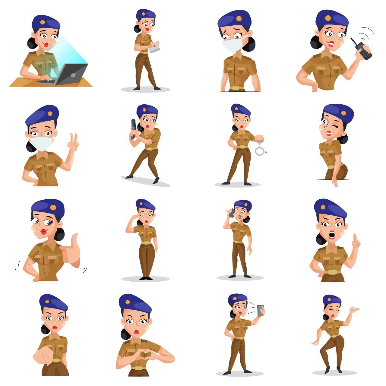 Lady Police INDIA,People,Animation/Cartoon sticker pack for Whatsapp, Telegram, Signal, and others chatting and message apps