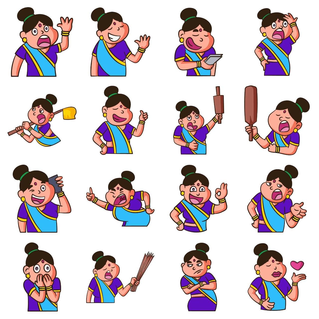 Woman Animation/Cartoon,INDIA,People sticker pack for Whatsapp, Telegram, Signal, and others chatting and message apps