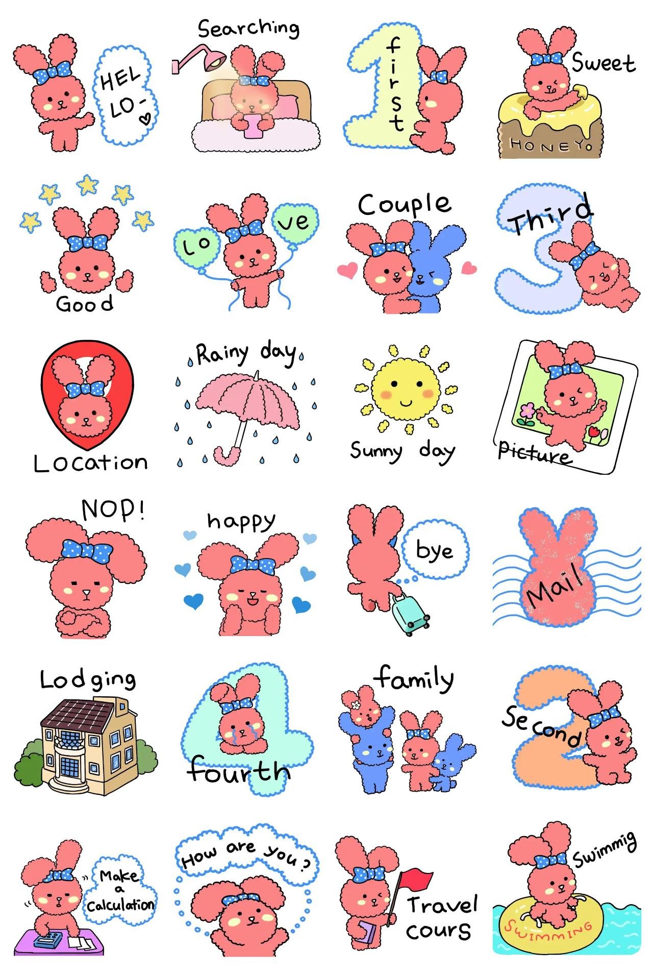 Curly bunny Animals,Weather/Nature,Animation/Cartoon sticker pack for Whatsapp, Telegram, Signal, and others chatting and message apps