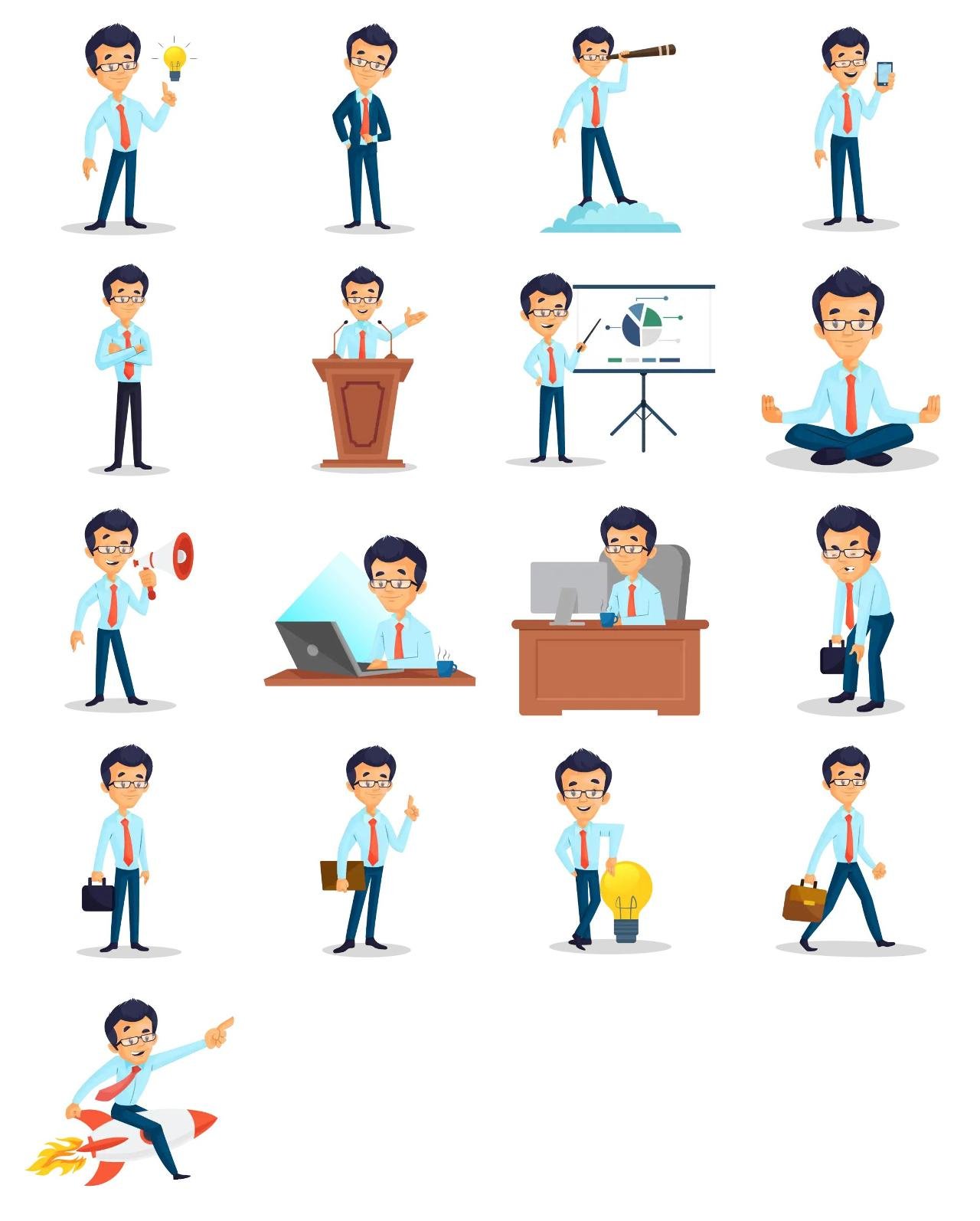 Business Man 02 Animation/Cartoon,INDIA,People sticker pack for Whatsapp, Telegram, Signal, and others chatting and message apps