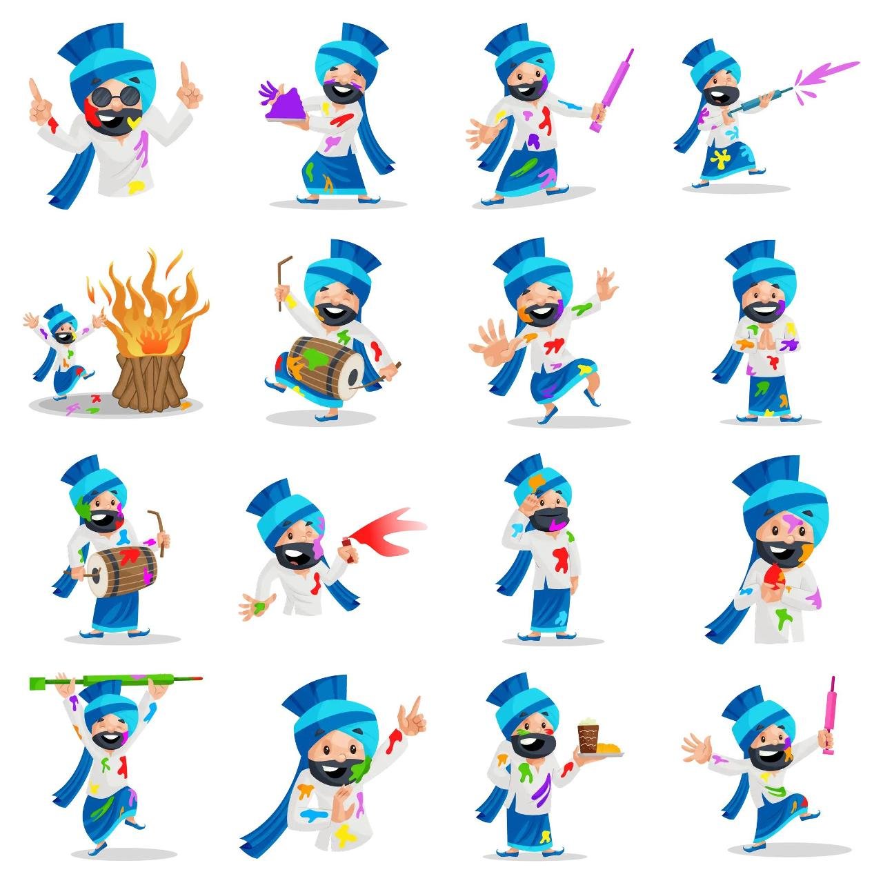Punjabi Man Animation/Cartoon,INDIA,People sticker pack for Whatsapp, Telegram, Signal, and others chatting and message apps