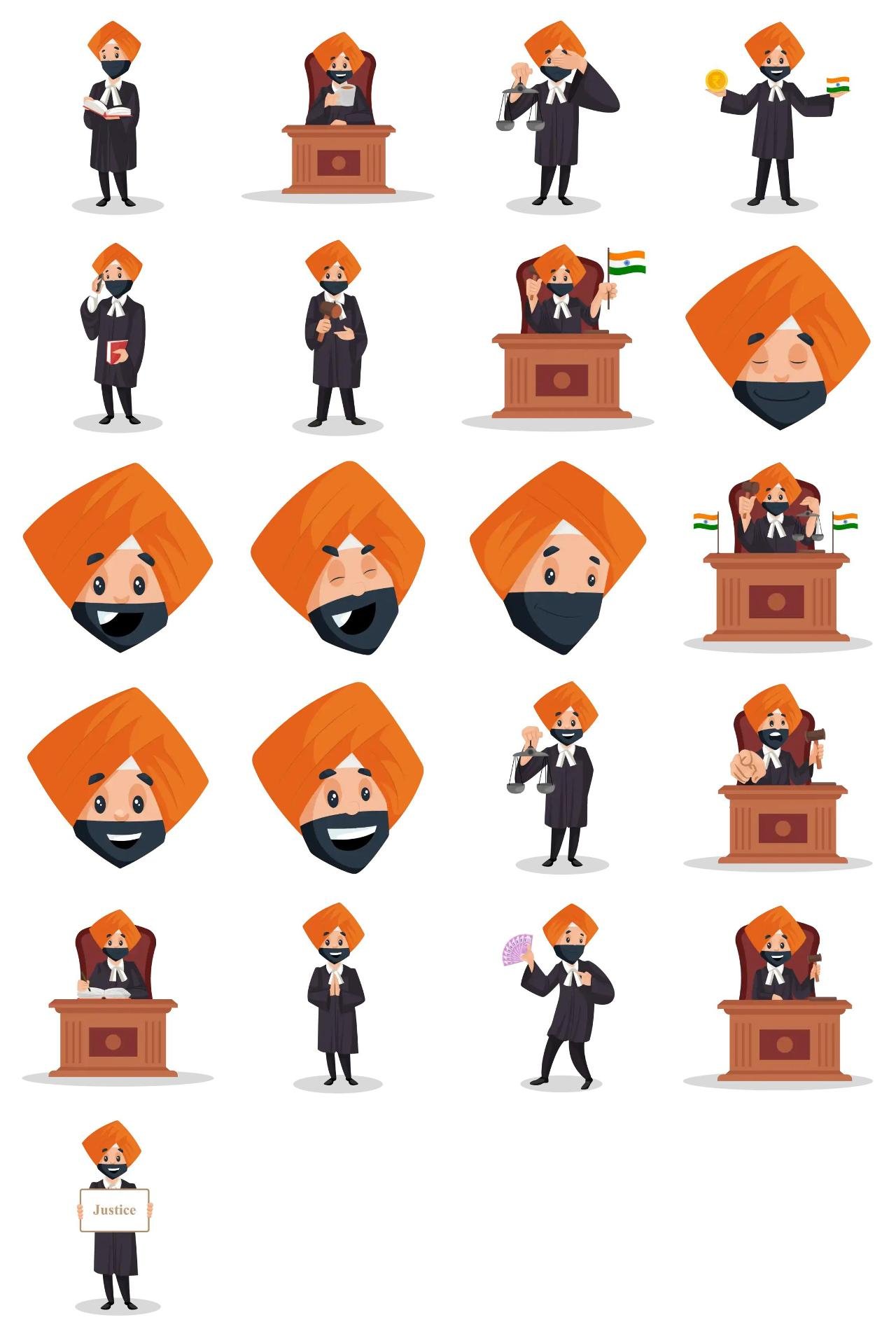 Punjabi Judge Animation/Cartoon,INDIA,People sticker pack for Whatsapp, Telegram, Signal, and others chatting and message apps