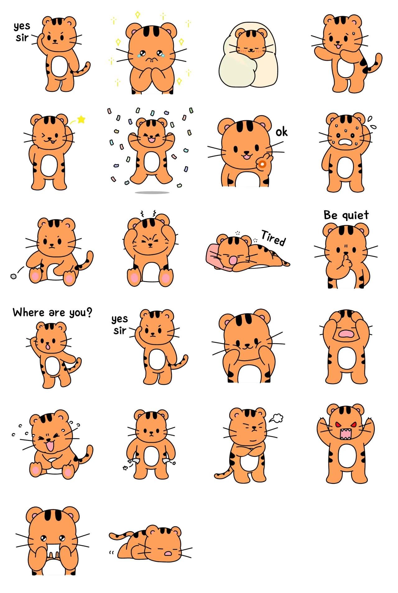 A baby tiger emotion,adjective sticker pack for Whatsapp, Telegram, Signal, and others chatting and message apps