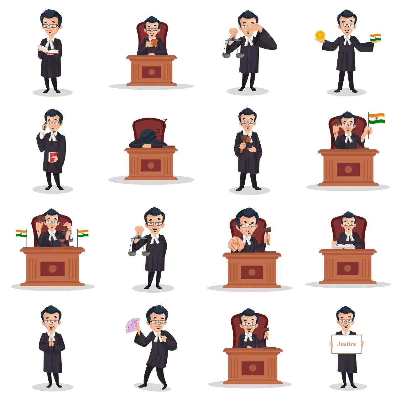 Young Judge Animation/Cartoon,INDIA,People sticker pack for Whatsapp, Telegram, Signal, and others chatting and message apps
