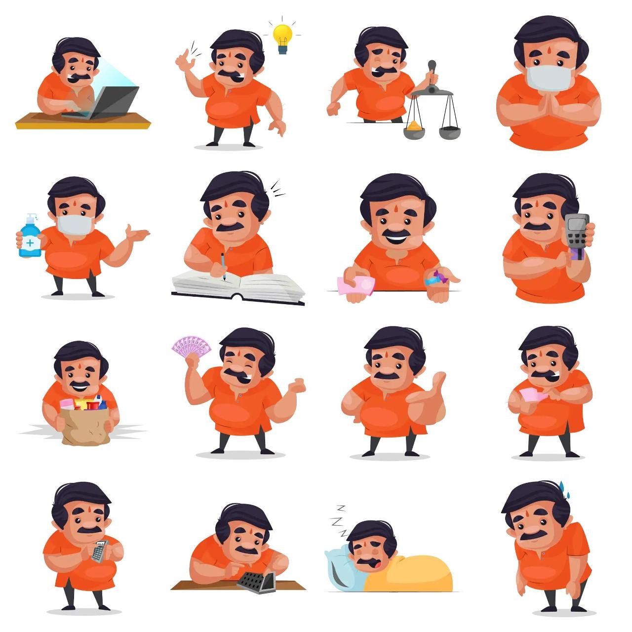 Grocery Shopkeeper Animation/Cartoon,INDIA,People sticker pack for Whatsapp, Telegram, Signal, and others chatting and message apps