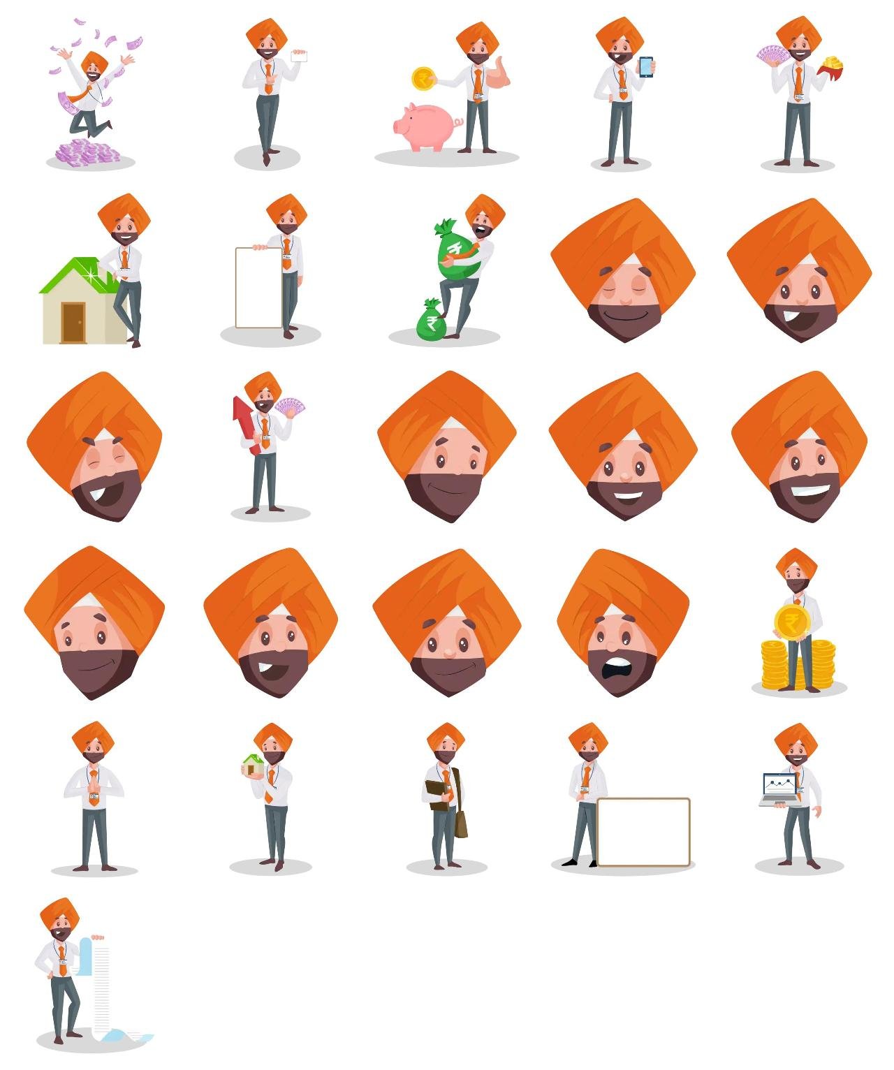 Punjabi Banker Animation/Cartoon,INDIA,People sticker pack for Whatsapp, Telegram, Signal, and others chatting and message apps