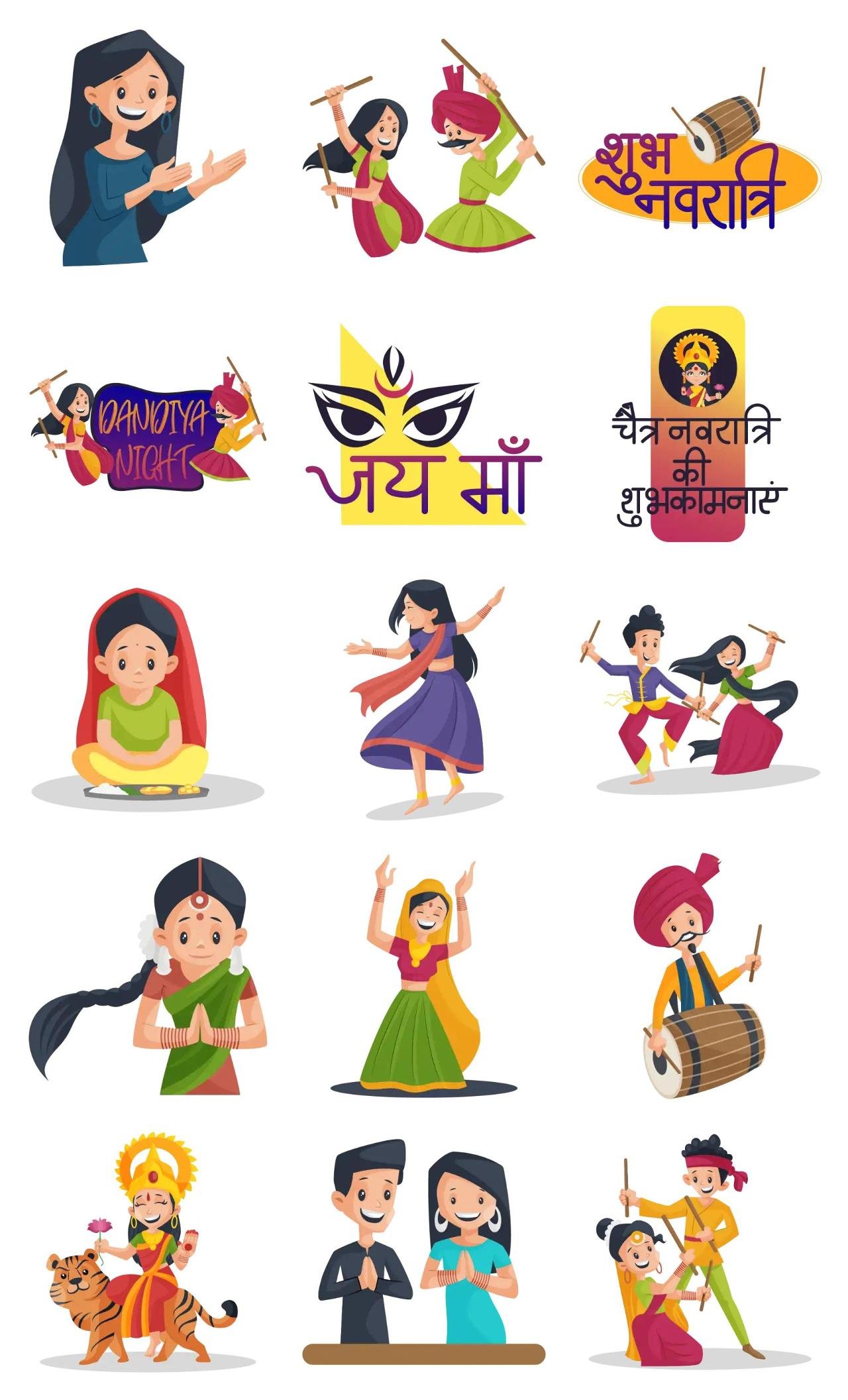 Navratri Animation/Cartoon,INDIA,People sticker pack for Whatsapp, Telegram, Signal, and others chatting and message apps