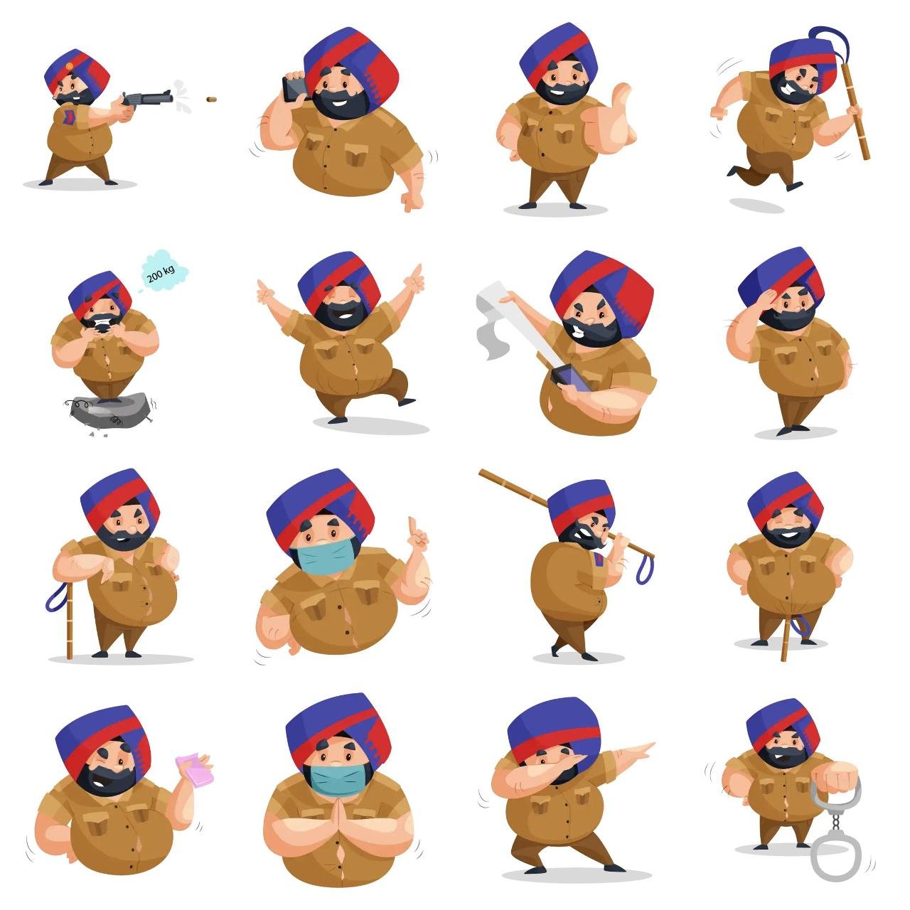 Police Man Animation/Cartoon,INDIA,People sticker pack for Whatsapp, Telegram, Signal, and others chatting and message apps