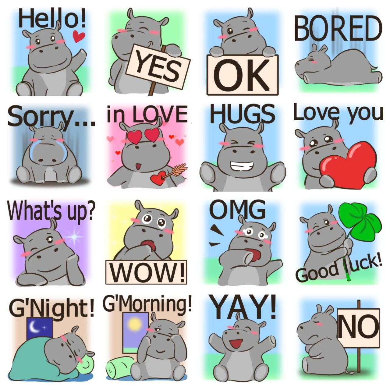 Cute Baby Hippo Aoi v1 Animals sticker pack for Whatsapp, Telegram, Signal, and others chatting and message apps