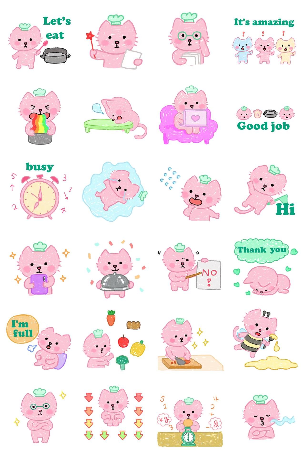 Crayon cat Animals,Food/Drink,Etc sticker pack for Whatsapp, Telegram, Signal, and others chatting and message apps