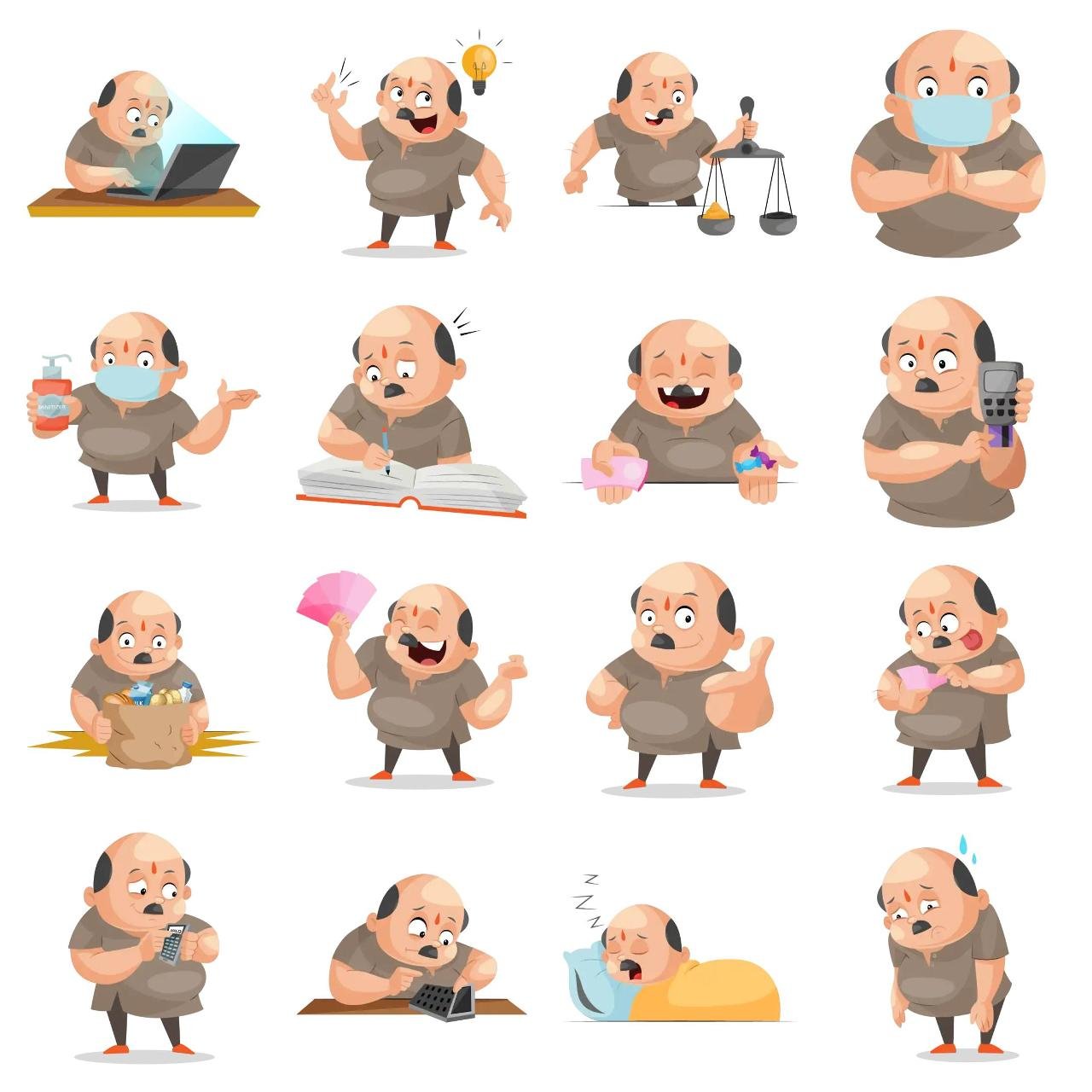 Shopkeeper Animation/Cartoon,INDIA,People sticker pack for Whatsapp, Telegram, Signal, and others chatting and message apps