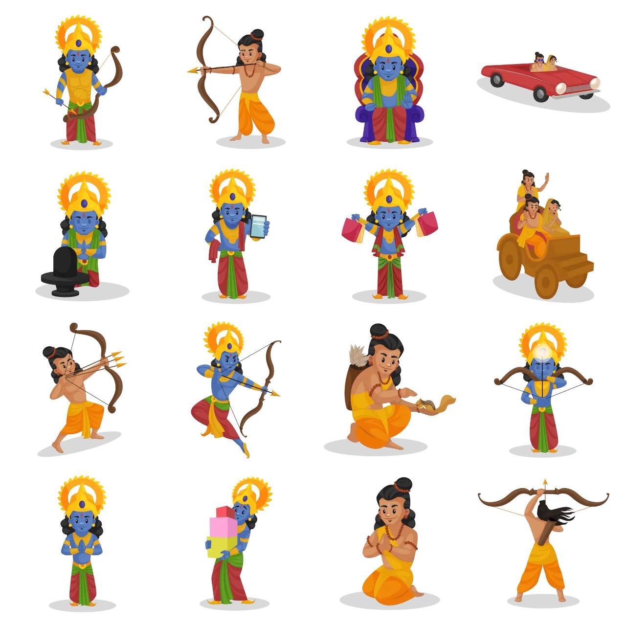 Lord Rama Animation/Cartoon,INDIA,People sticker pack for Whatsapp, Telegram, Signal, and others chatting and message apps