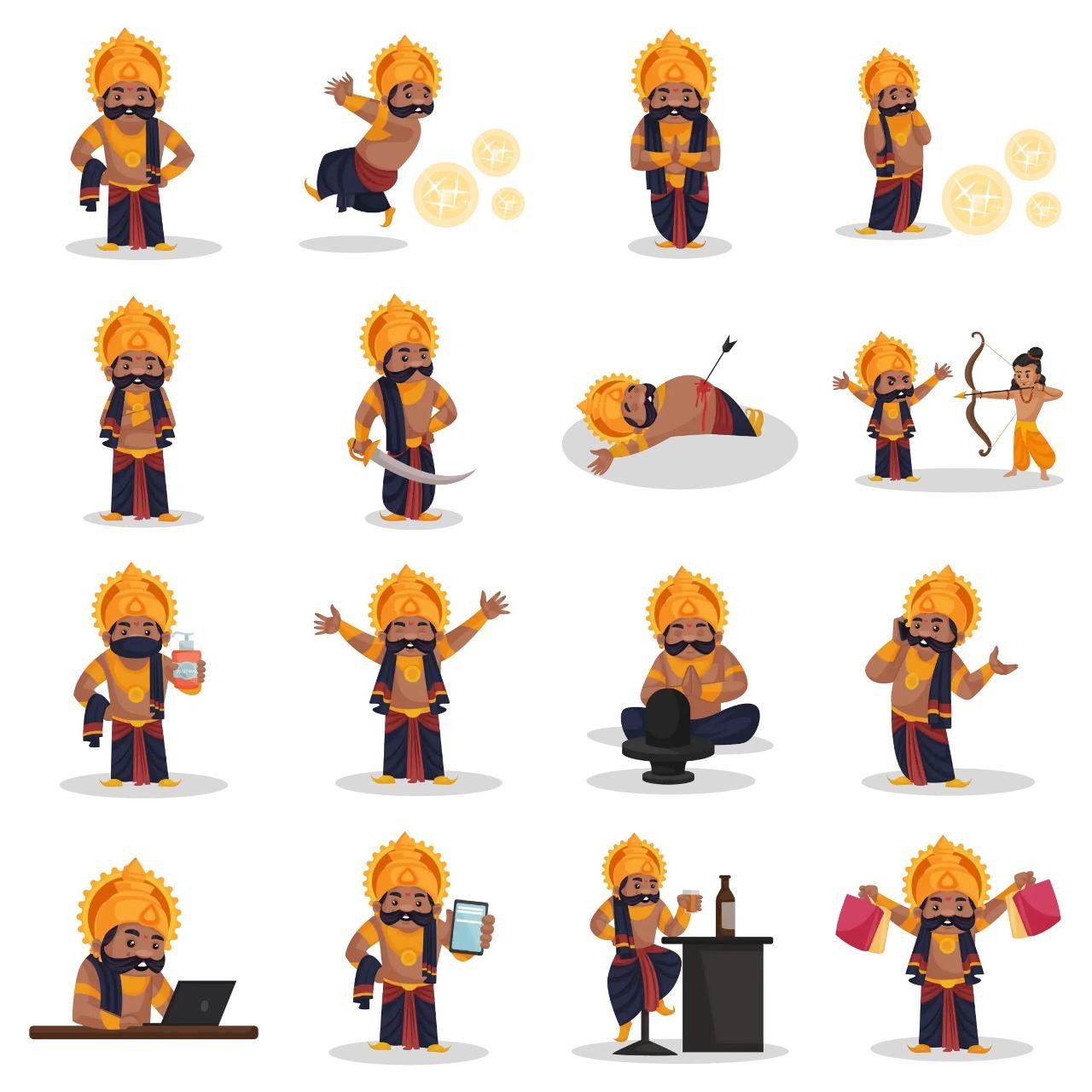 Ravana Animation/Cartoon,INDIA,People sticker pack for Whatsapp, Telegram, Signal, and others chatting and message apps