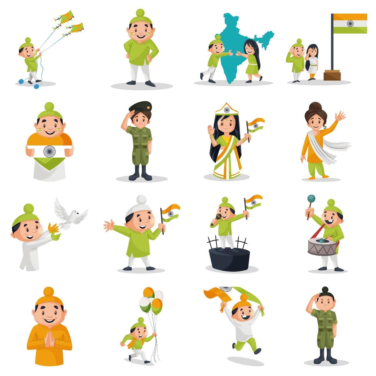 Independence Day 01 Animation/Cartoon,INDIA,People sticker pack for Whatsapp, Telegram, Signal, and others chatting and message apps