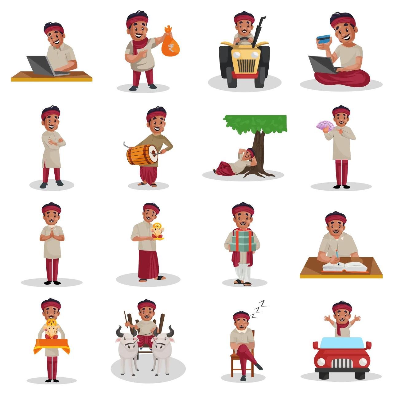 Indian Man Animation/Cartoon,INDIA,People sticker pack for Whatsapp, Telegram, Signal, and others chatting and message apps