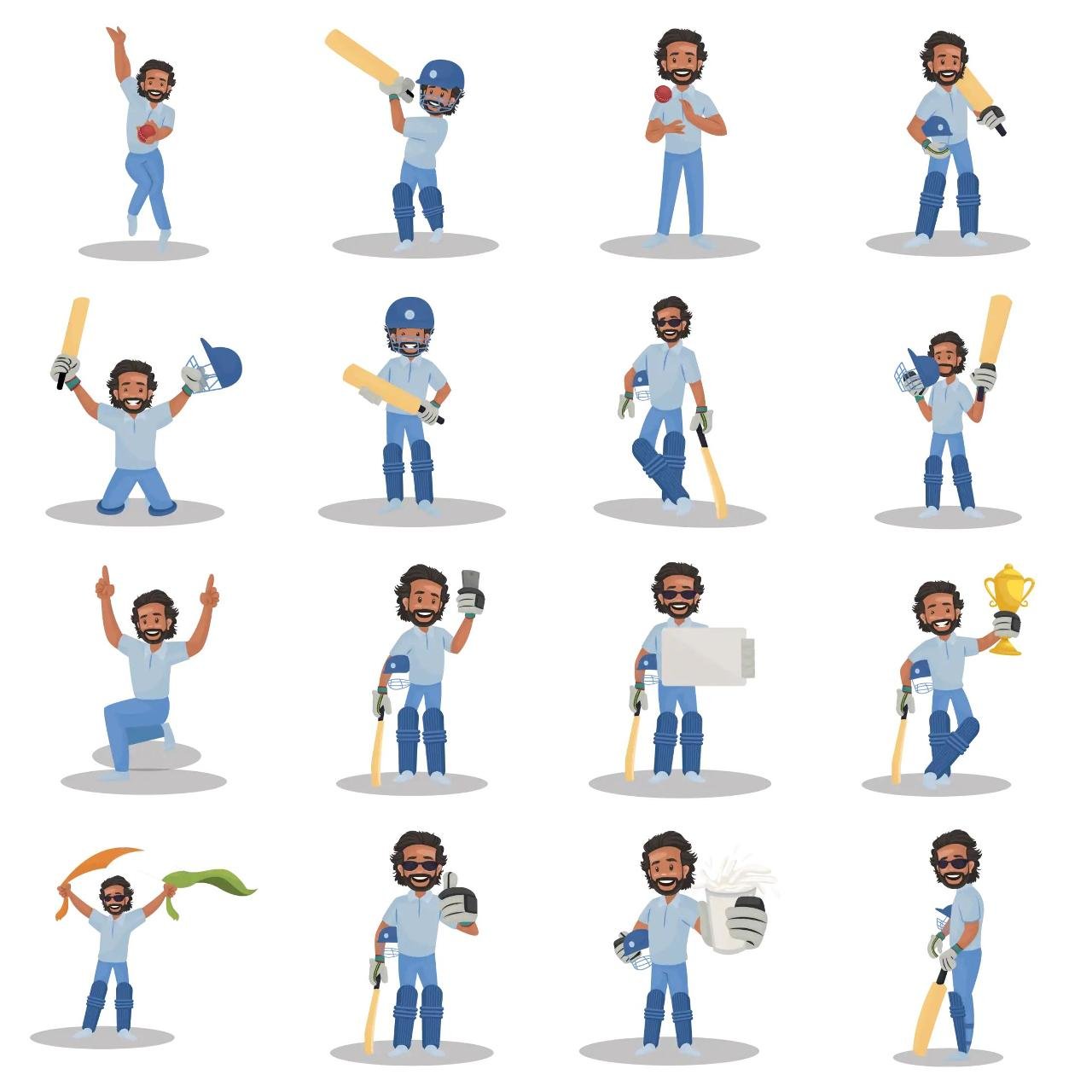 Indian Cricketer Animation/Cartoon,INDIA,People sticker pack for Whatsapp, Telegram, Signal, and others chatting and message apps