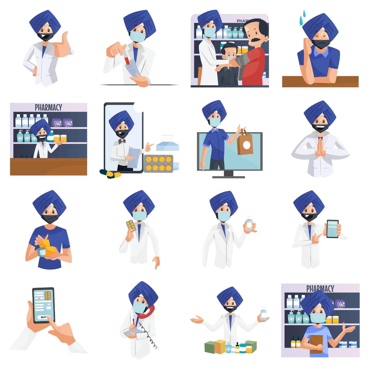 Punjabi Doctor Animation/Cartoon,INDIA,People sticker pack for Whatsapp, Telegram, Signal, and others chatting and message apps