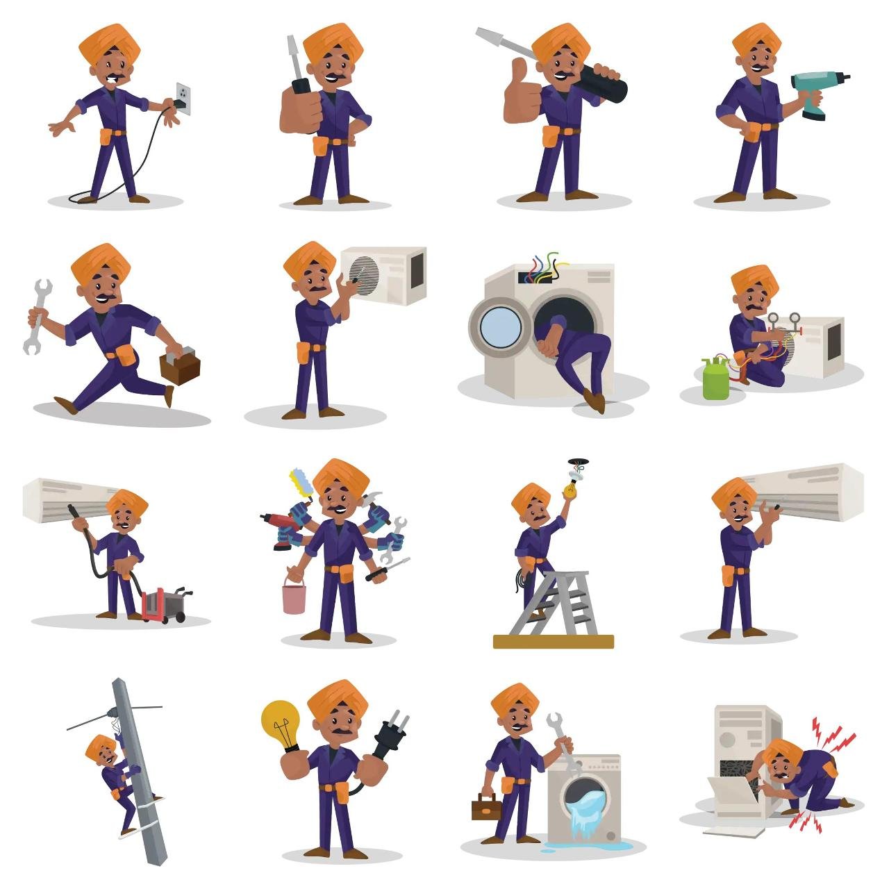 Punjabi Electrician Animation/Cartoon,INDIA,People sticker pack for Whatsapp, Telegram, Signal, and others chatting and message apps