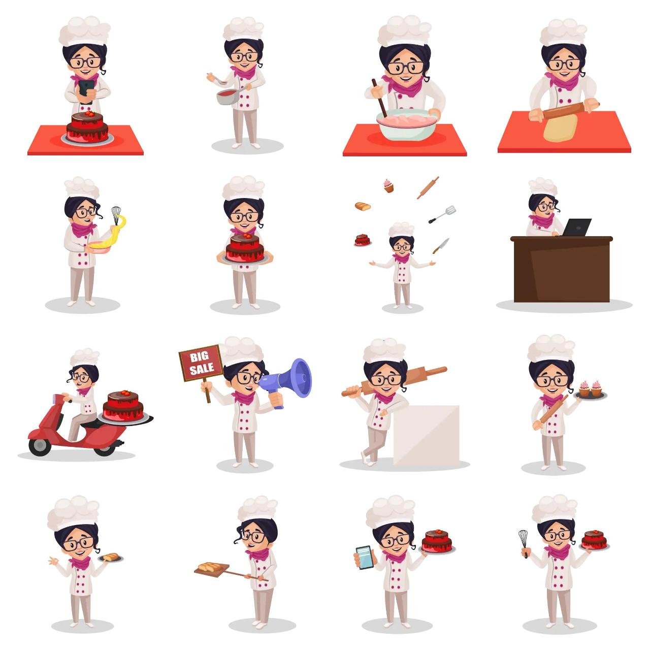 Chef Girl Animation/Cartoon,INDIA,People sticker pack for Whatsapp, Telegram, Signal, and others chatting and message apps