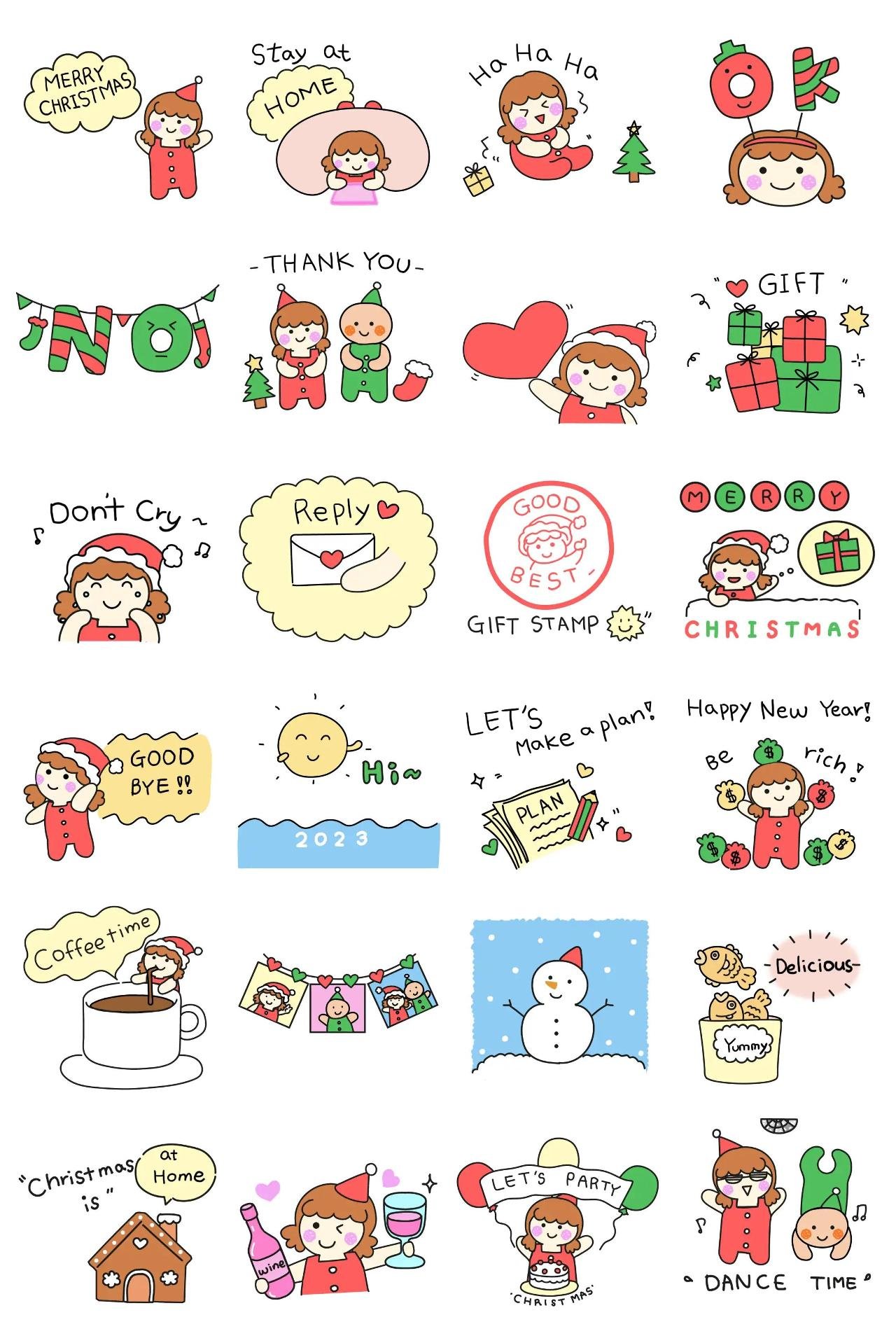 Ginger Cookie Girl New year's day,Christmas,People sticker pack for Whatsapp, Telegram, Signal, and others chatting and message apps