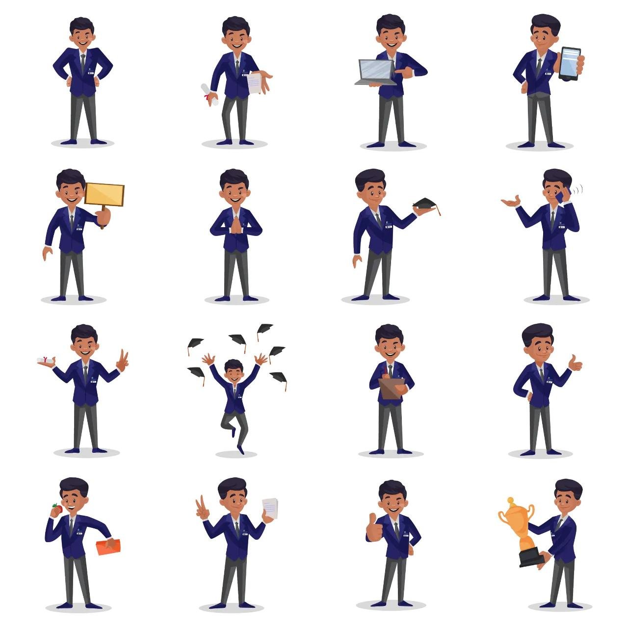 Indian Student Animation/Cartoon,INDIA,People sticker pack for Whatsapp, Telegram, Signal, and others chatting and message apps