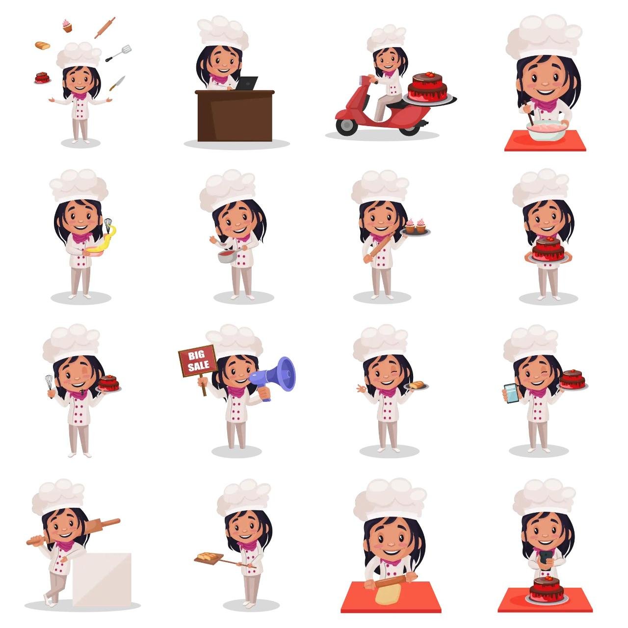 Bakery Girl Animation/Cartoon,INDIA,People sticker pack for Whatsapp, Telegram, Signal, and others chatting and message apps