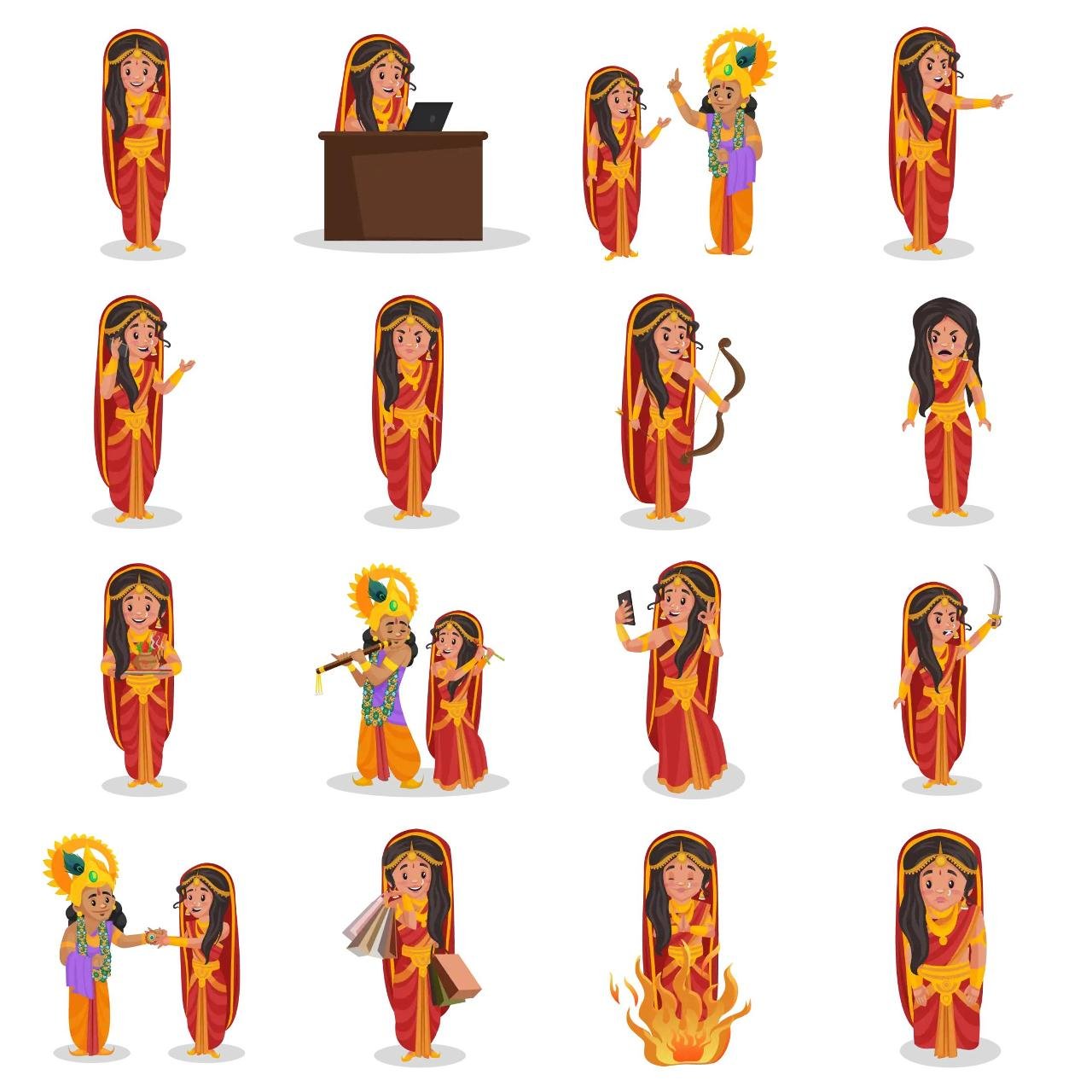 Draupadi Animation/Cartoon,INDIA,People sticker pack for Whatsapp, Telegram, Signal, and others chatting and message apps