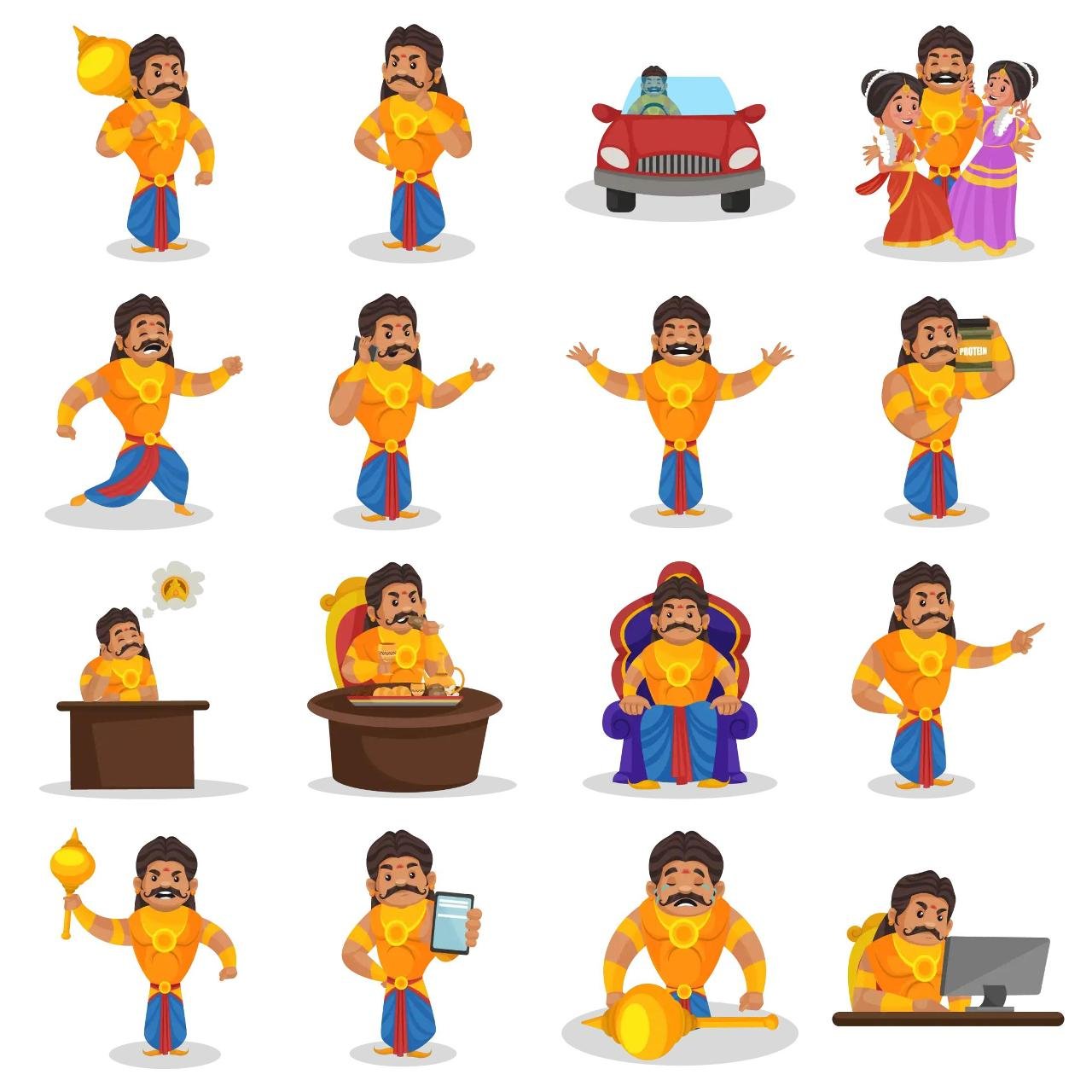 Duryodhana Animation/Cartoon,INDIA,People sticker pack for Whatsapp, Telegram, Signal, and others chatting and message apps