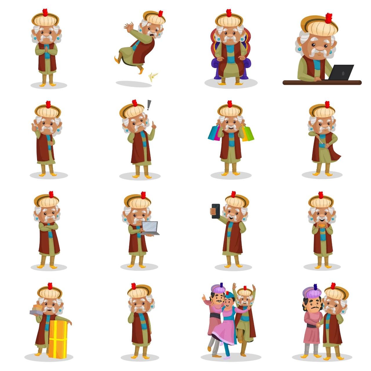 King Akbar Animation/Cartoon,INDIA,People sticker pack for Whatsapp, Telegram, Signal, and others chatting and message apps