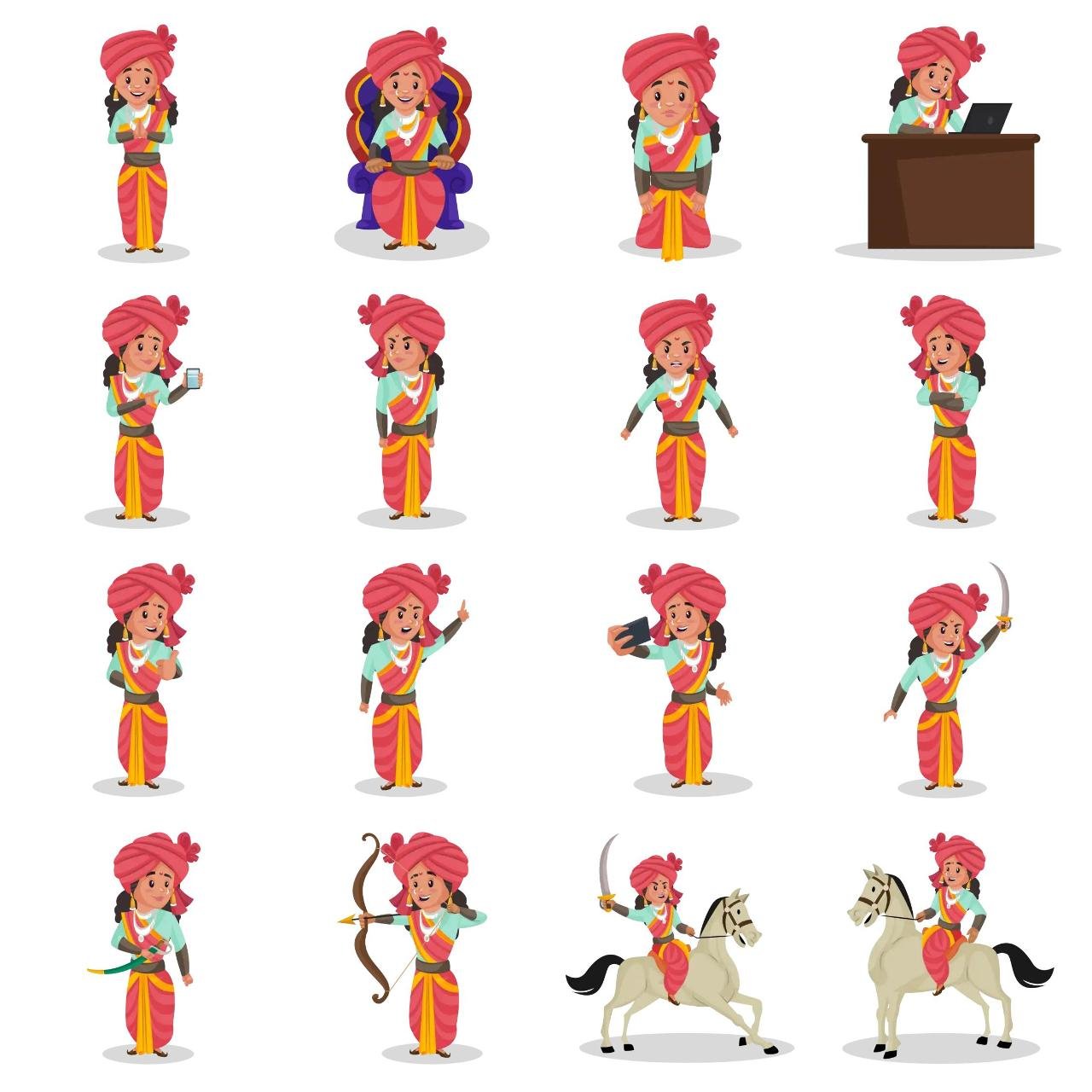 Rani Lakshmibai Animation/Cartoon,INDIA,People sticker pack for Whatsapp, Telegram, Signal, and others chatting and message apps