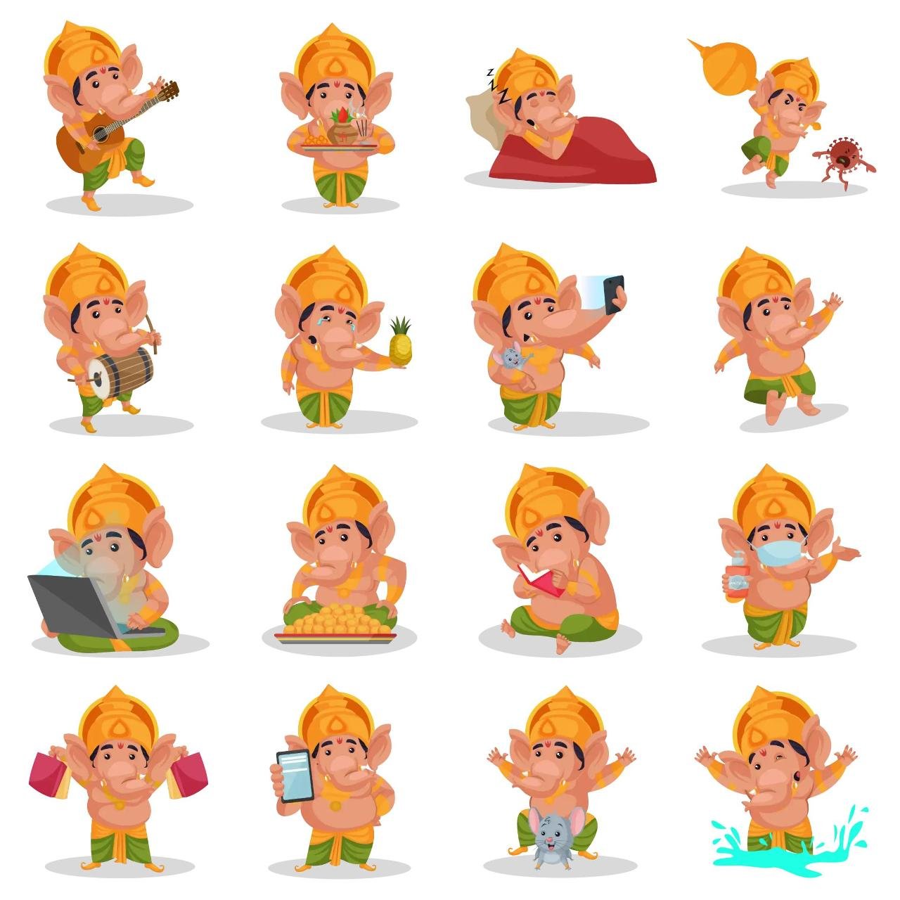 Lord Ganesha Animation/Cartoon,INDIA,People sticker pack for Whatsapp, Telegram, Signal, and others chatting and message apps