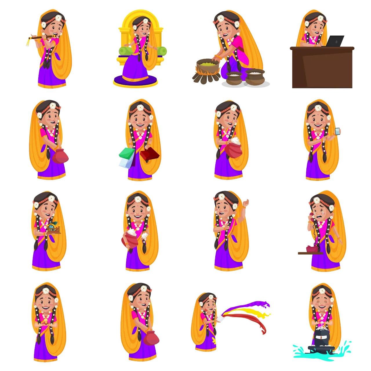 Goddess Radha Animation/Cartoon,INDIA,People sticker pack for Whatsapp, Telegram, Signal, and others chatting and message apps