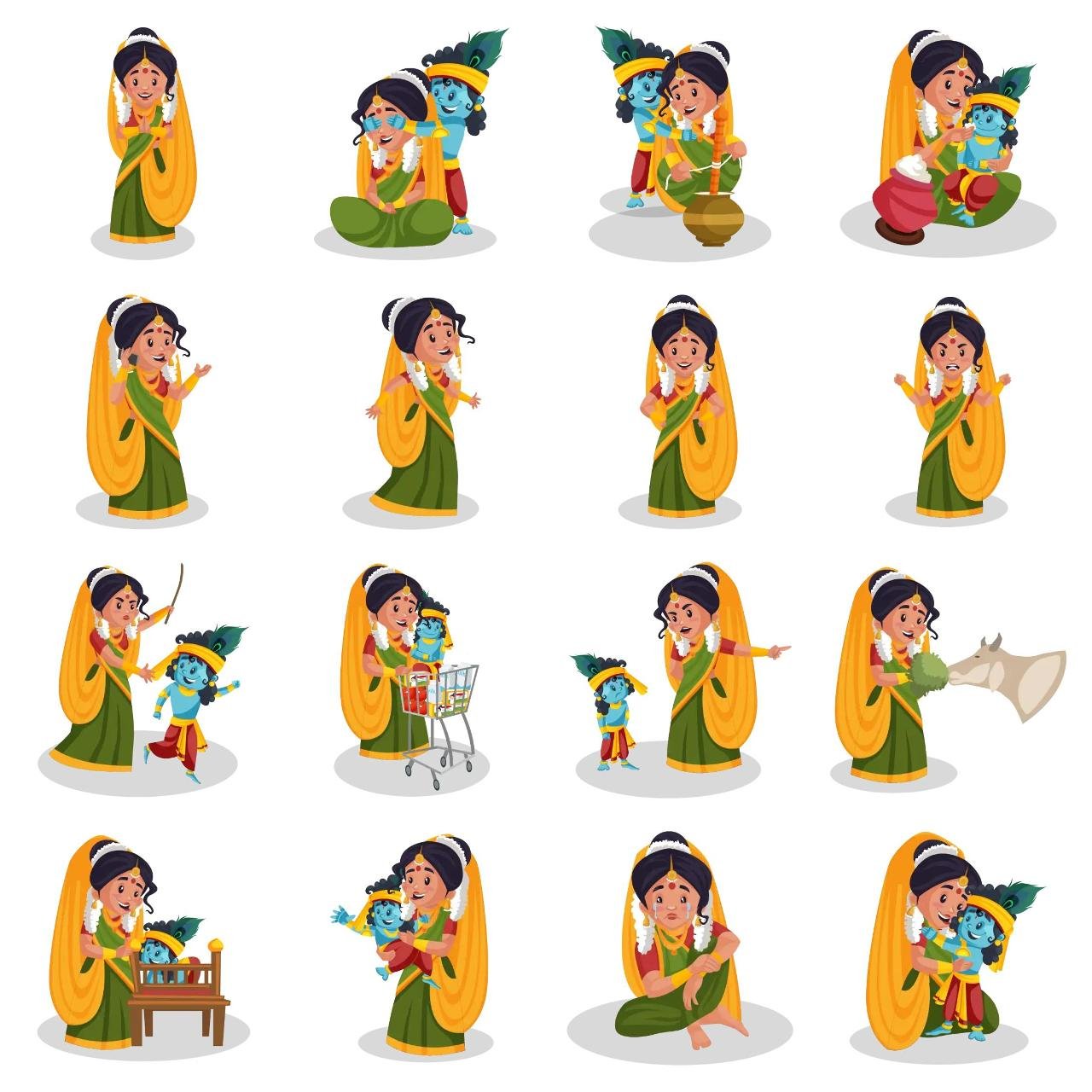 Mother Yashoda Animation/Cartoon,INDIA,People sticker pack for Whatsapp, Telegram, Signal, and others chatting and message apps