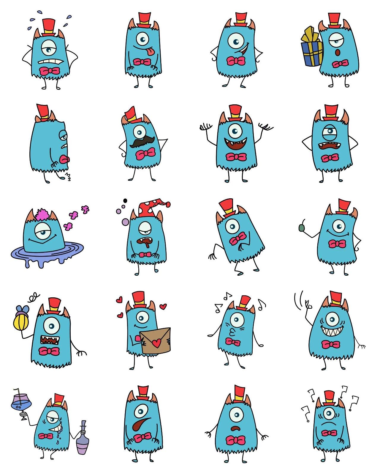 Cute Blue Horn Monster 02 Animation/Cartoon,Animals,INDIA,Halloween sticker pack for Whatsapp, Telegram, Signal, and others chatting and message apps