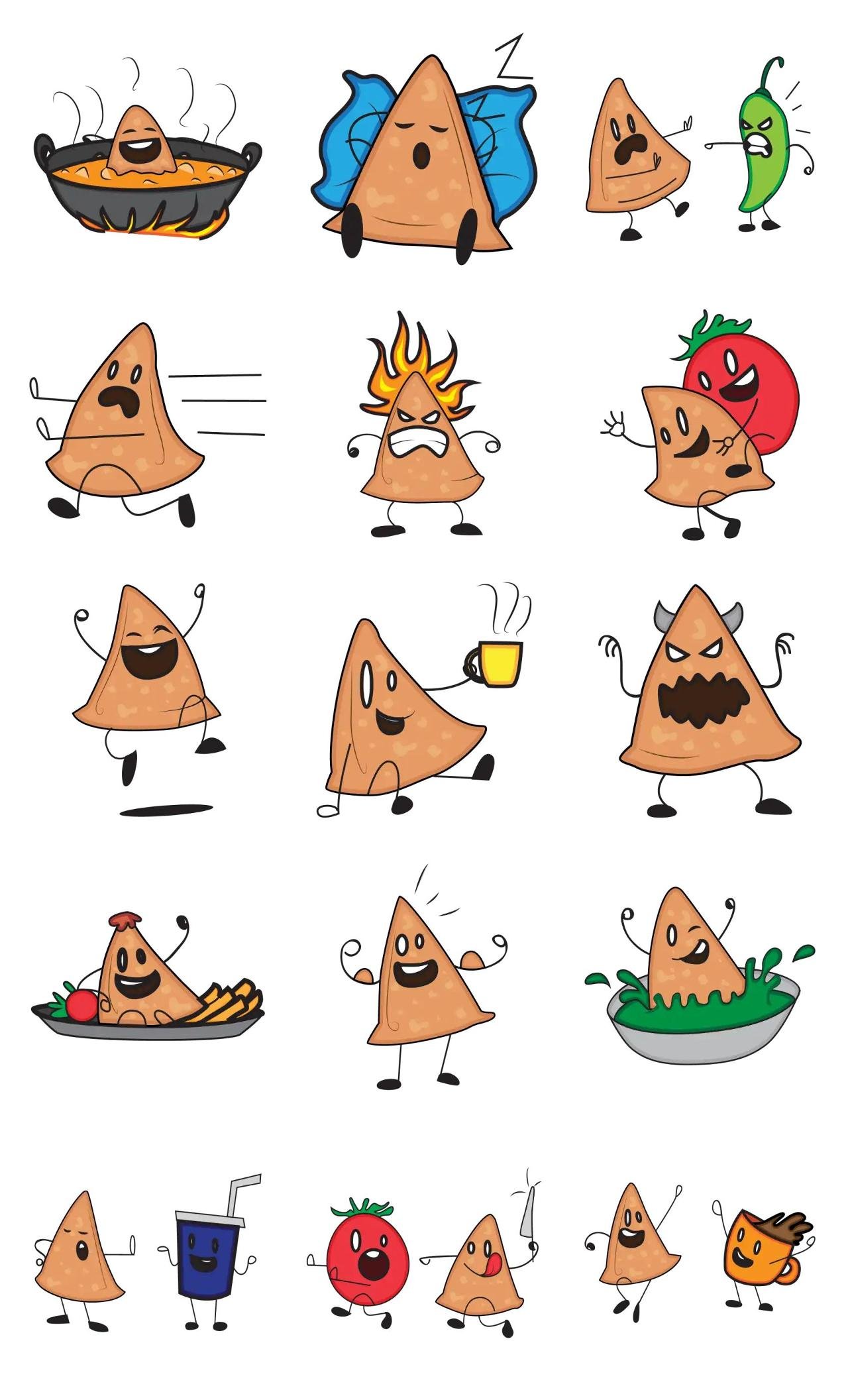 Cute Samosa 01 Animation/Cartoon,Food/Drink,INDIA sticker pack for Whatsapp, Telegram, Signal, and others chatting and message apps