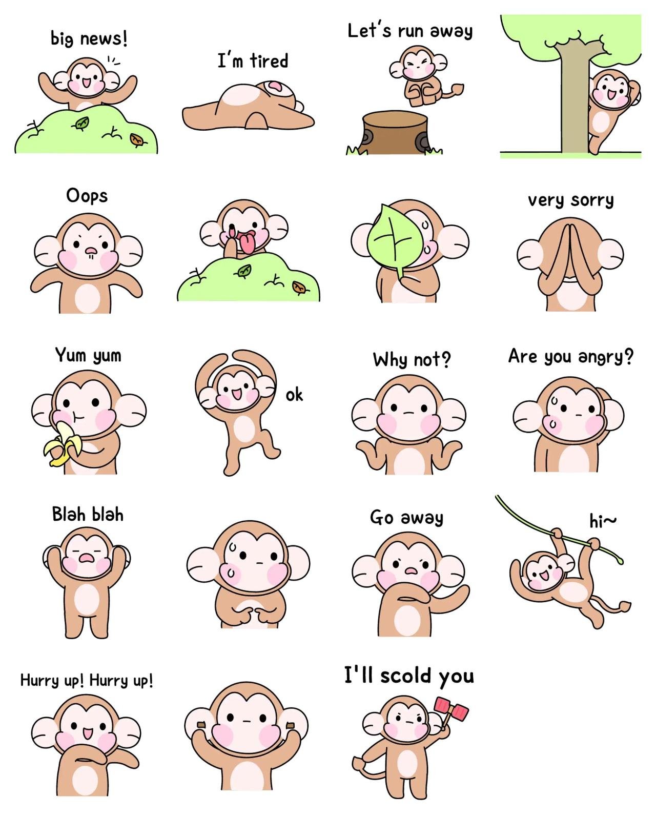 A baby monkey emotion,adjective sticker pack for Whatsapp, Telegram, Signal, and others chatting and message apps