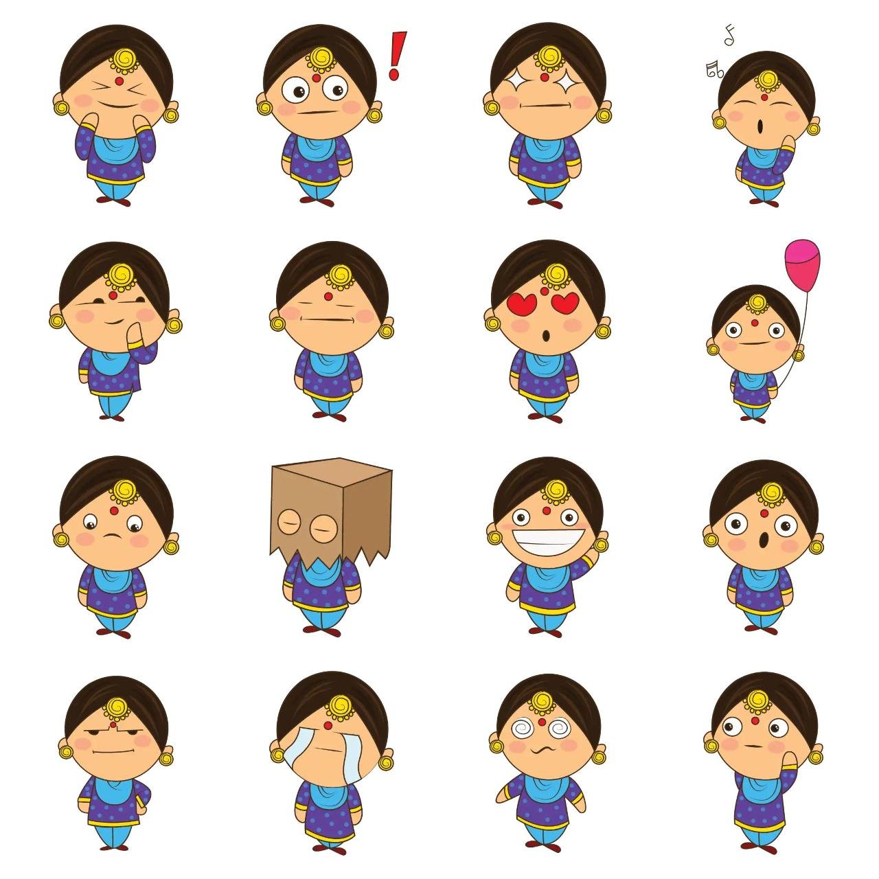 Cute Punjabi Woman Animation/Cartoon,People,INDIA,Culture sticker pack for Whatsapp, Telegram, Signal, and others chatting and message apps