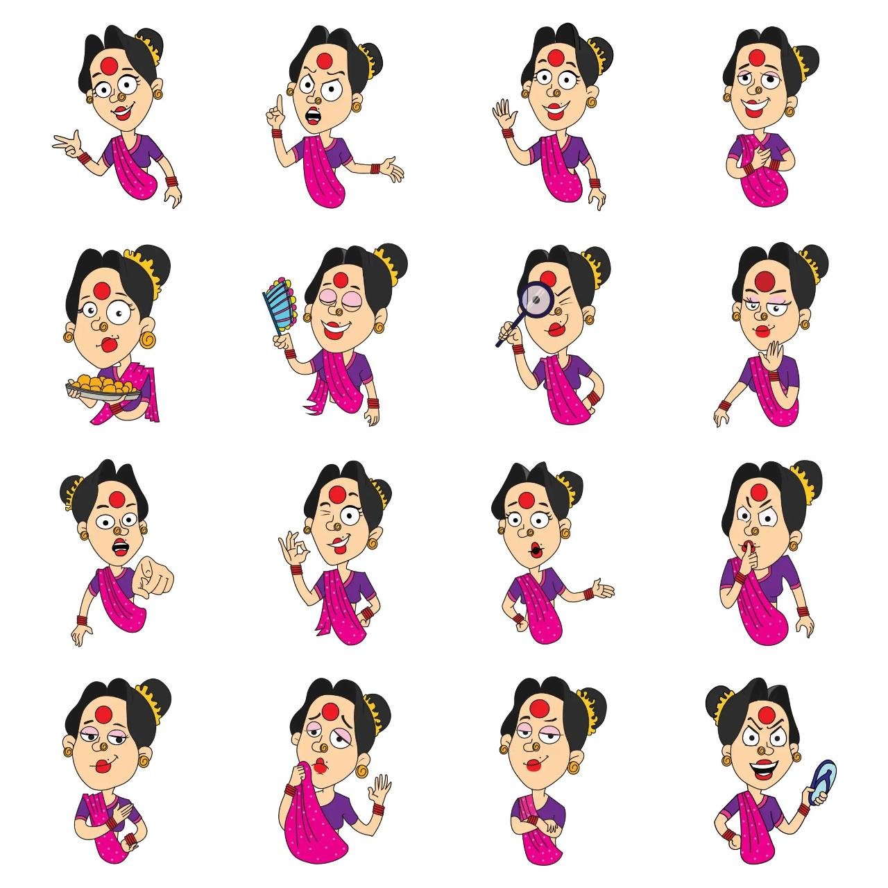 Gossip Lady Animation/Cartoon,People,INDIA sticker pack for Whatsapp, Telegram, Signal, and others chatting and message apps