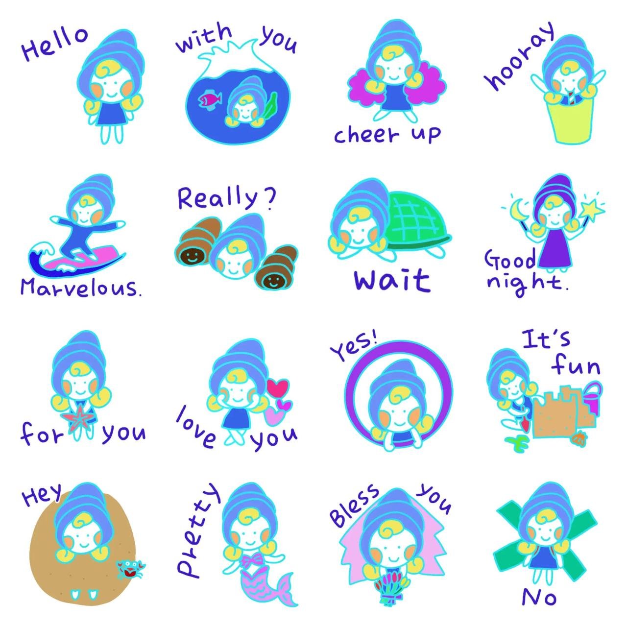 Blue Sea Girl, Sora. 1 Animation/Cartoon,Food/Drink,People,Etc sticker pack for Whatsapp, Telegram, Signal, and others chatting and message apps