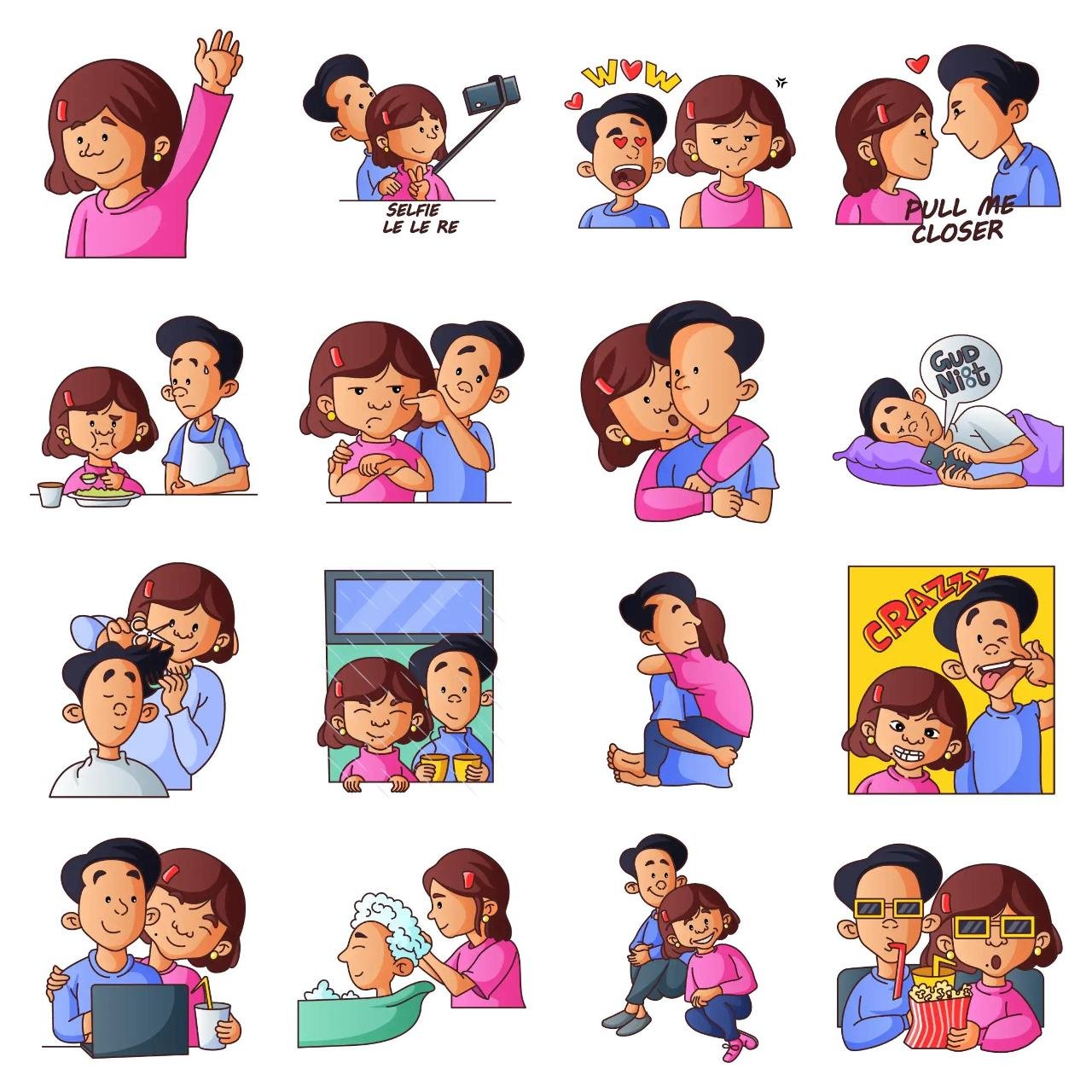 Cute Couple Animation/Cartoon,People,INDIA sticker pack for Whatsapp, Telegram, Signal, and others chatting and message apps