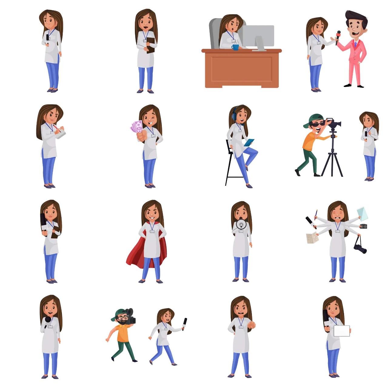 Lady Journalist Animation/Cartoon,People,INDIA sticker pack for Whatsapp, Telegram, Signal, and others chatting and message apps